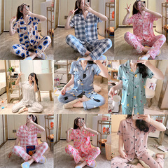 足の荷物は韓国版の半袖のズボンのスーツの春の夏の女性のパジャマのスーツの部屋の服の牛乳の糸の4つのサイズを歩きます。