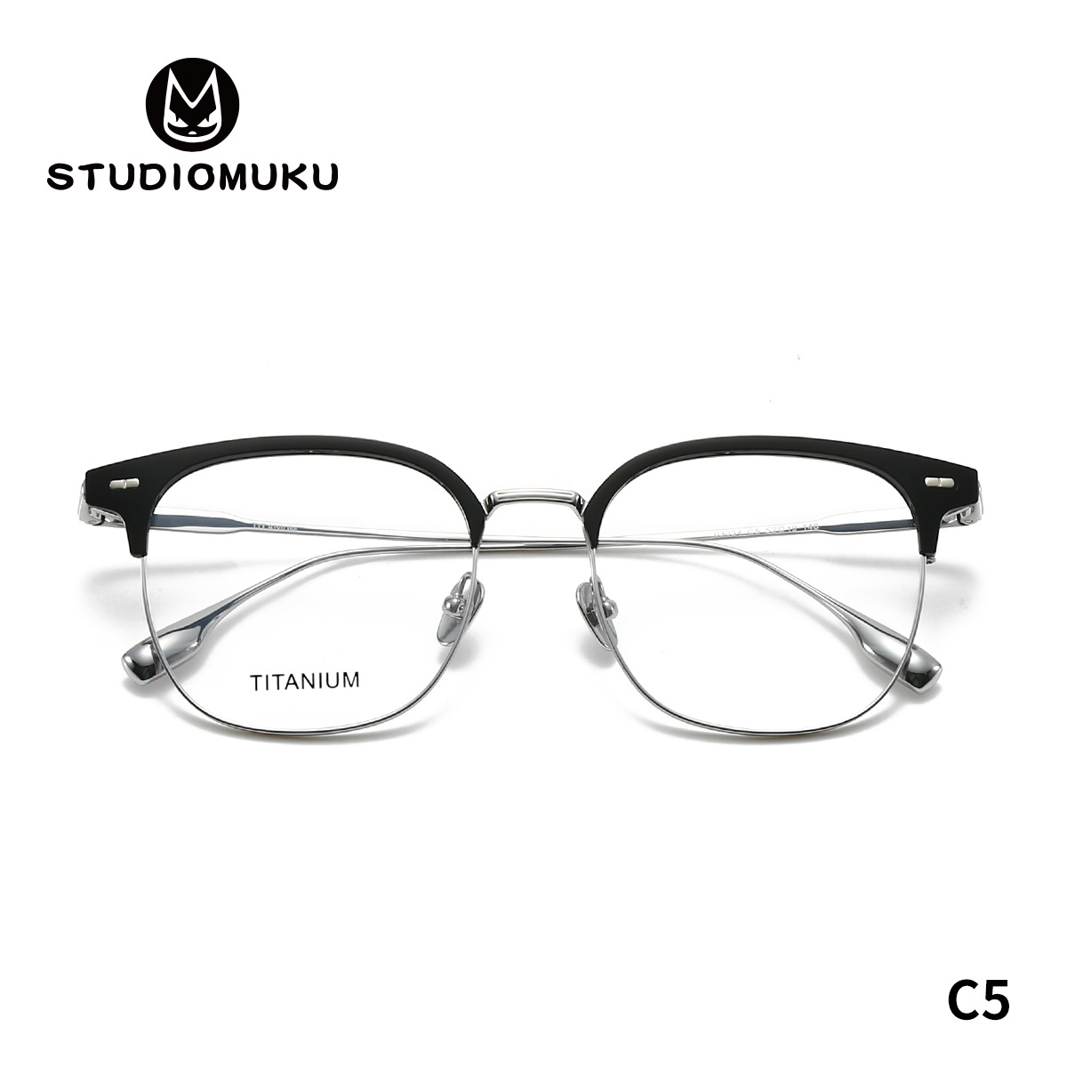 STUDIOMUKU gafas de madera cool aire abierto marco de gafas de cejas retro marco de gafas de titanio puro gafas de medio marco