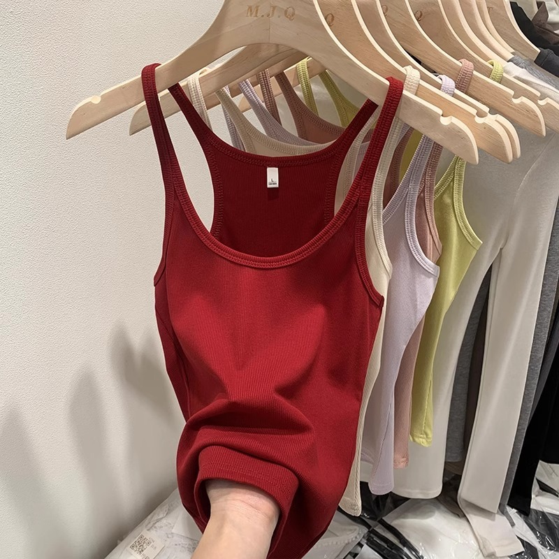 Dropshipping Sweet and Spicy U-Neck Red Suspender Women's Spring and Summer Slim Threaded Inner Top American Spaghetti Strap Vest
