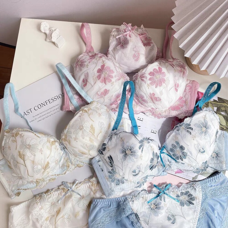 Floral girl lace comfortable cute printed mesh bow sexy Japanese underwear flower suit