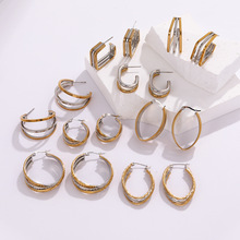 欧美金银撞色设计感不锈钢耳钉镀18K真金小众轻奢高级感百搭耳环