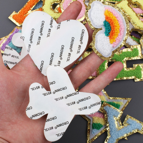 Self-adhesive 5.5cm English letter embroidery fabric bow computer embroidery label pirate hook patch star