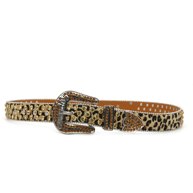 Guangzhou cinturón de diamante masculino, cinturón de leopardo femenino, moda punk, personalidad, letras, tendencia, cinturón de accesorios supremos