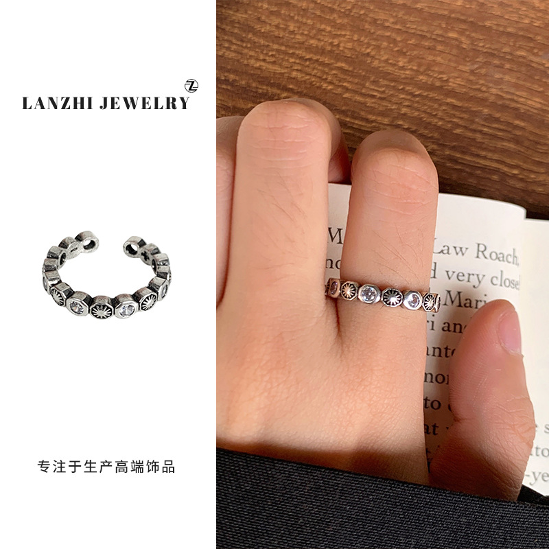 Lan Zhi 925 anillo de plata esterlina personalidad punk exagerado diseño joyería hip hop anillo abierto no desvanecimiento nicho