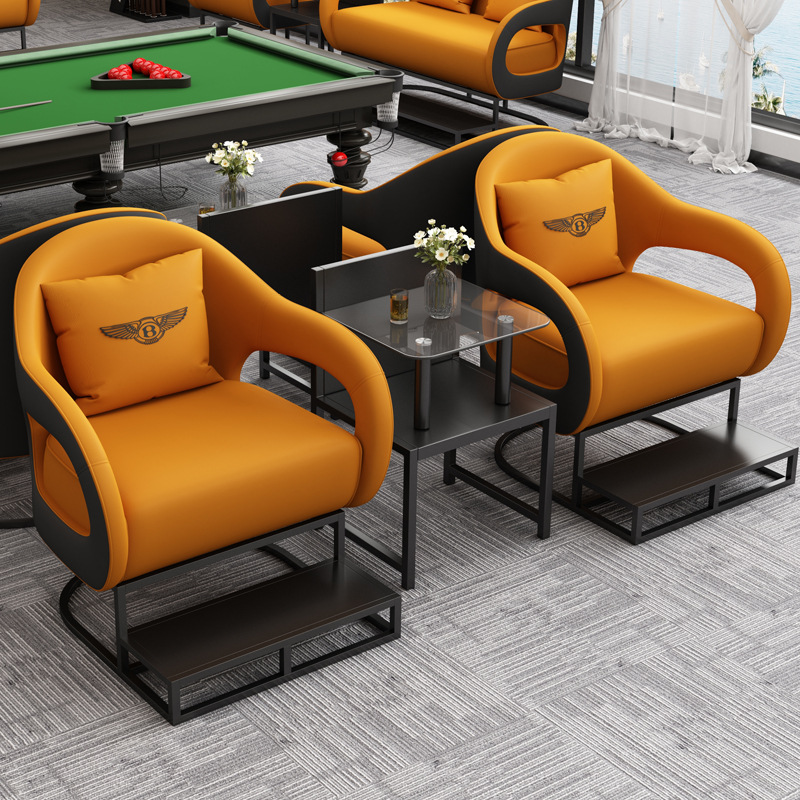 Sala de billar de lujo ligero, sofá, sala de billar, silla para ver el juego, asiento de tarjeta especial para ver el juego, nuevo tipo de combinación de mesa y silla de alta calidad