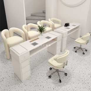 ✅ Cream Style Manicure Table and Chair Set with Built-In Baking Lamp Vacuum Cleaner Socket Manicure Table That Is Stain-Resistant and Does Not Leak
