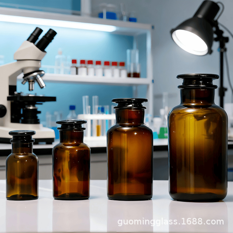 Botella de laboratorio químico de boca ancha botella de boca fina frita