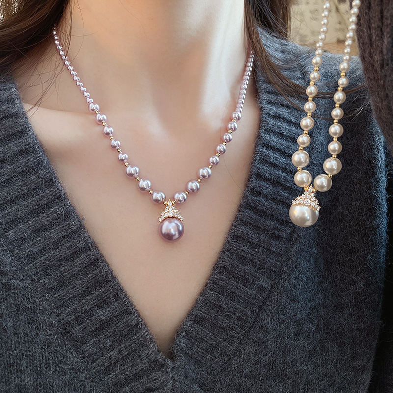 真金电镀圆形珍珠款耳钉项链套装小众耳环时尚气质耳饰轻奢高级感详情39