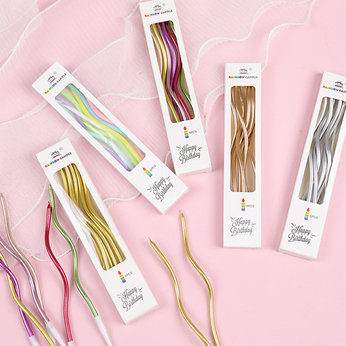 Electroplated Colorful Retro Curved Candle Insert Birthday Cake Party Decoration Spiral Wave Curved Thread Candle