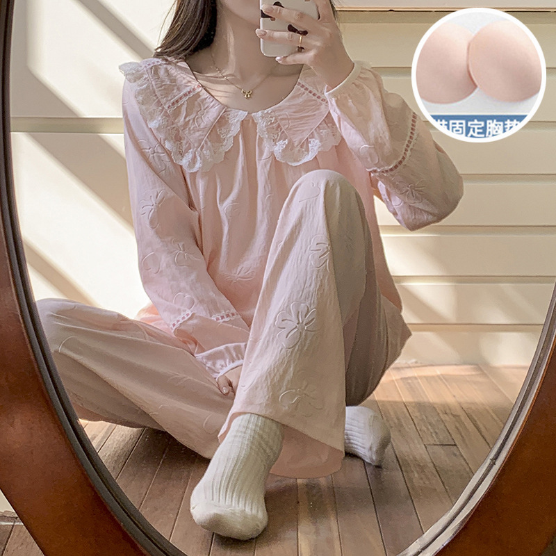 Cloud Cotton Pajamas for Women with Chest Pads 2026 New Spring and Autumn Cloud Cotton Doll Collar Long-Sleeved Princess Style Home Clothes Cloud Cotton Pajamas for Women with Chest Pads 2026 New Spring and Autumn Cloud Cotton Doll Collar Long-Sleeved Princess Style Home Clothes