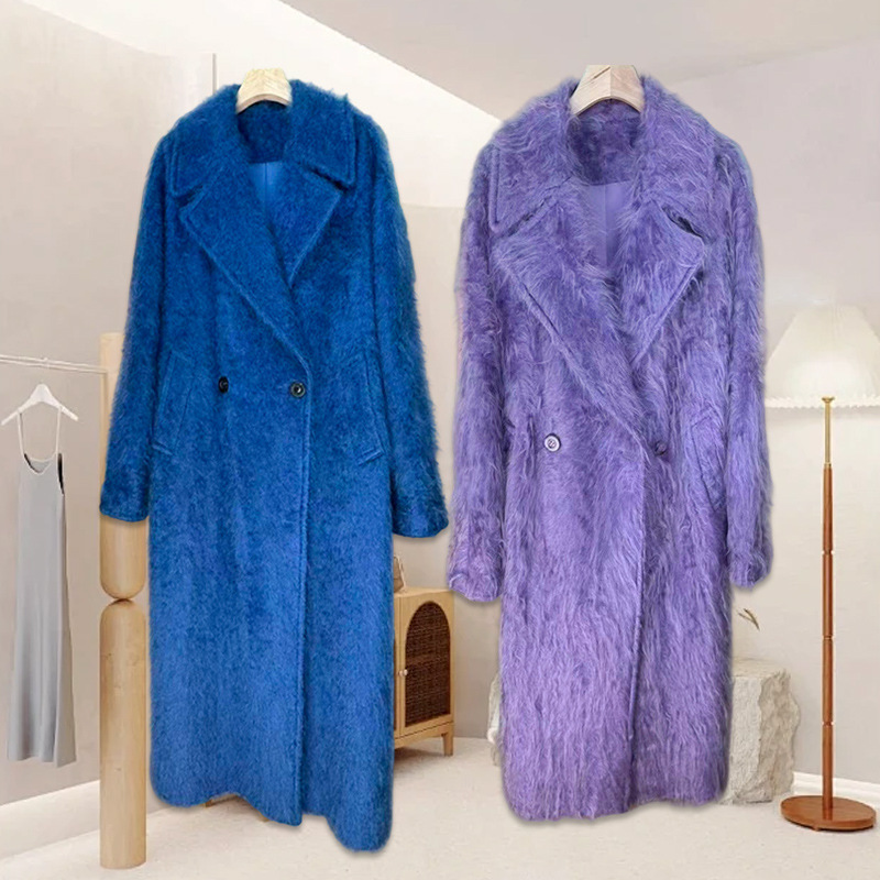 2025冬季新款山羊绒中长款纯色毛呢大衣加厚皮草简约时尚宽松外套