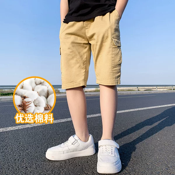 Ready-Made Cross-Border Foreign Trade Boys' Pure Cotton Shorts, Medium and Large Children's Summer Six-Point Pants, Children's Overalls