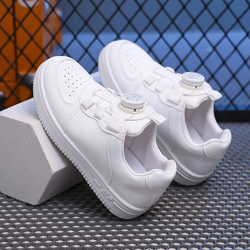 Children's White Shoes Children's Shoes 2024 Spring and Autumn Students Boys and Girls Kindergarten White Sports Slip-on Shoes