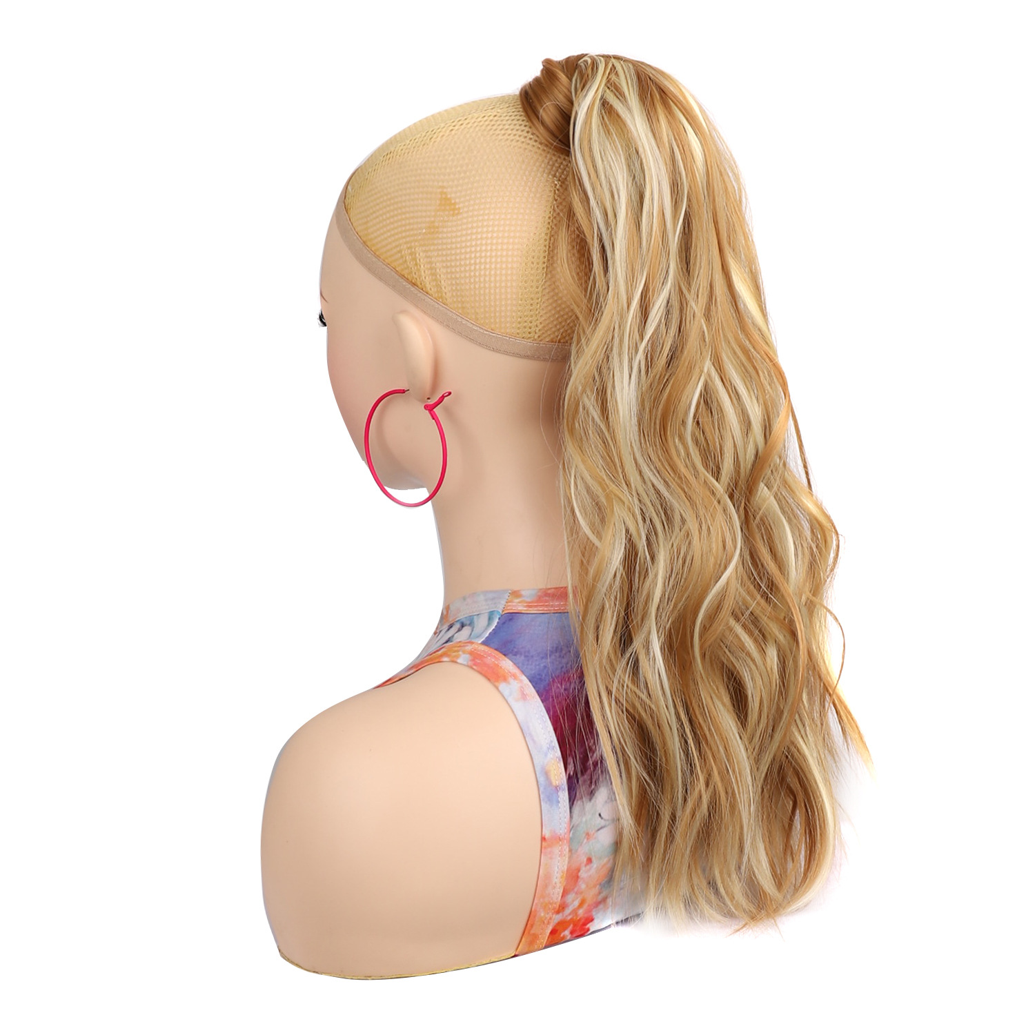 Cheveux synthétiques ondulés à l'eau, cheveux larges ondulés, queue de cheval bouclée avec Velcro_voghion.com