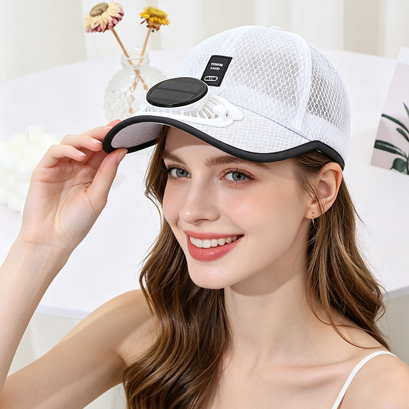Summer Men And Women Solar Charging Fan Outdoor Travel Sports Mesh Hat Sun Protection Breathable Baseball Cap_voghion.com
