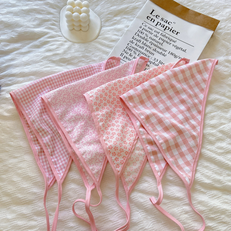 文藝碎花雙層三角巾春秋甜美小清新棉麻薄款圍巾包頭巾裝飾小領巾