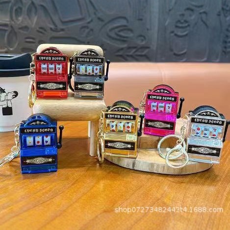 미니 과일 기계 키 체인 펜던트 턴어라운드 기계 게임 타이거 랍바 기계 작은 장난감 행운의 그리기 매달려 장식품