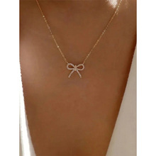 M 24990 Alloy zircon bow necklace �Ͻ���������������羳