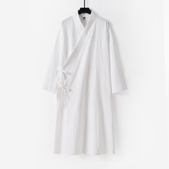 新しい綿とリネンの大きいサイズのエクストラロングローブ中国風漢服ナイトガウンレースアップ着物スチームバスローブメンズオールシーズンローブ