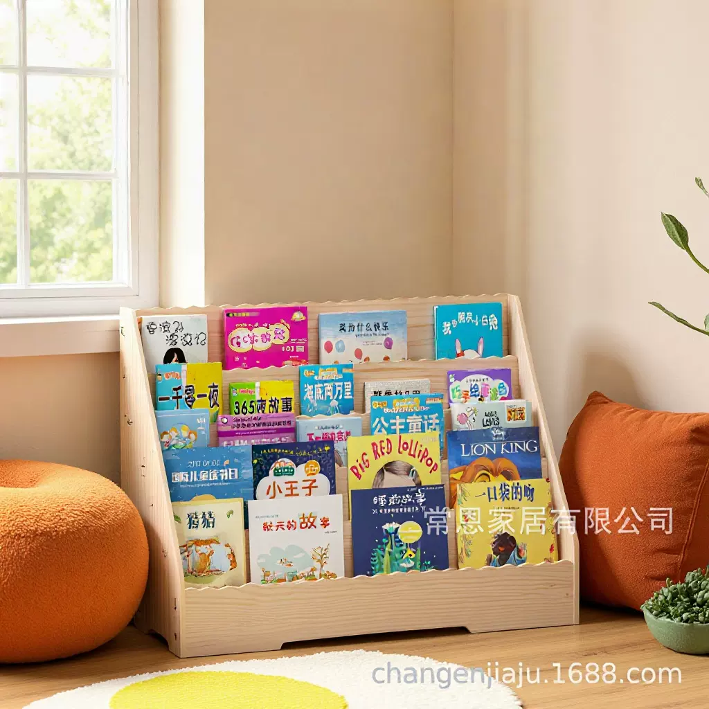 实木儿童书架落地置物架木质一体靠墙宝宝绘本收纳阅读书柜书架