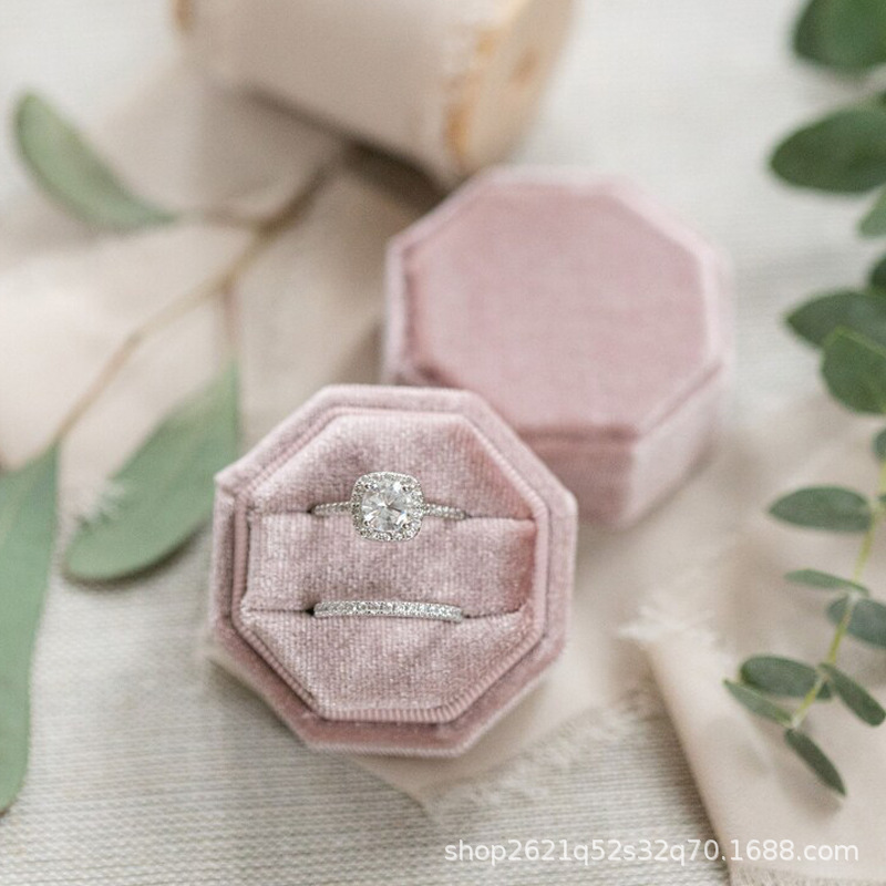 Etsy 箔押しカスタムテキスト 八角形ベルベット布製リングボックス 結婚式 婚約 プロポーズギフト 結婚祝い|undefined