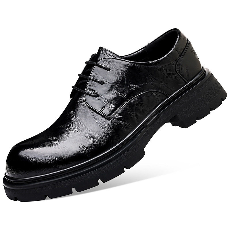 Giày Derby nam da bò thật lớp đầu, đế dày tăng chiều cao, gót 3–5 cm, dây buộc, phong cách công sở — G88012 màu nâu, G88012 màu đen