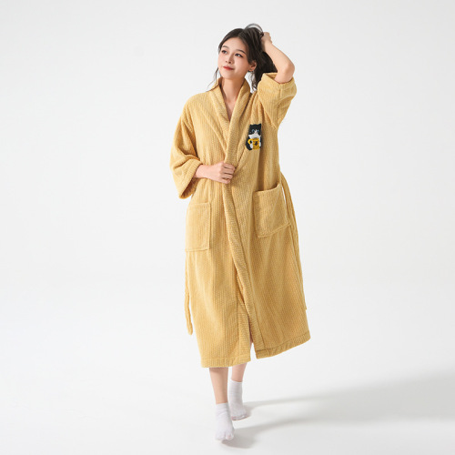 Cross-border adult bathrobe coral velvet stand collar soft water-absorbent home wear robe for women hotel hairless bathrobe