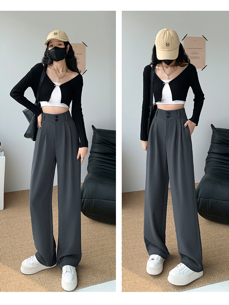 High-waisted wide-leg pants for women 2023 Spring and autumn: Loose and slimming straight-leg pants with a drape, floor-length pants, double-button casual suit pants pic 21