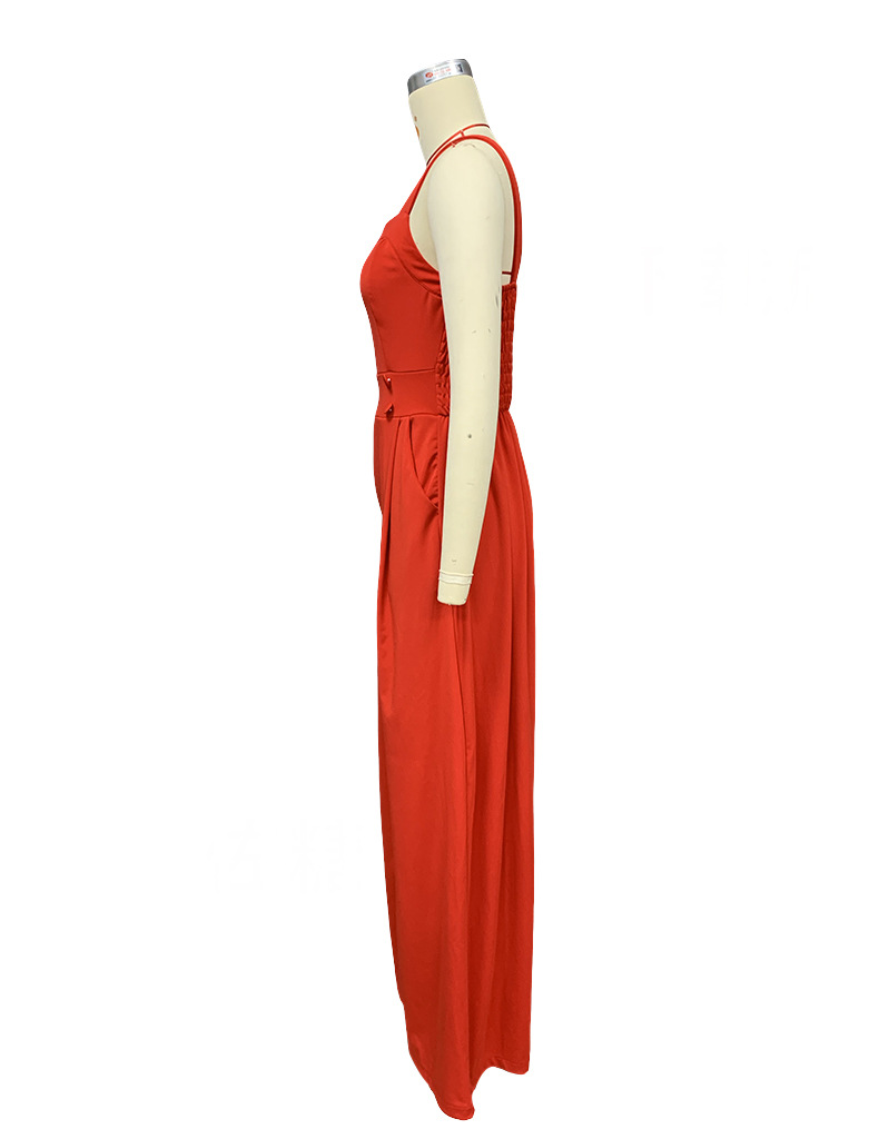 Spring Women Solid Color Sling Wide Leg Jumpsuit
