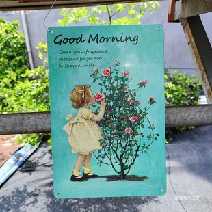 Retro Flower Character Tin Painting Garden Pastoral Flower Shop Balcony Outdoor Wall Old Decorative Arrangement Pendant