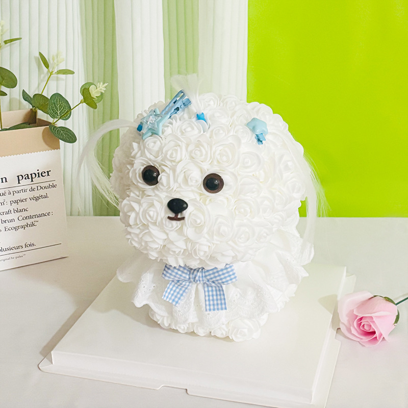 Valentine's Day Gift Rose Puppy Proposal Confession Gift for Girlfriend Pe Foam Flower Dog Maltese DIY