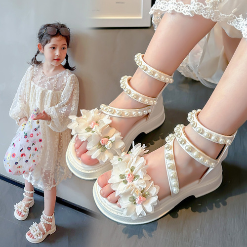儿童罗马凉鞋2024夏季新款女童公主凉鞋软底中大童小女孩露趾凉鞋