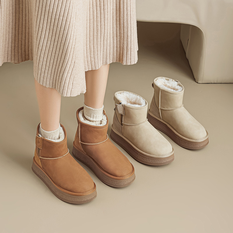 Botas de nieve de Augu Lion para mujeres 2025, nuevos zapatos de algodón al aire libre de invierno con suela gruesa con un pie en botas de lana.