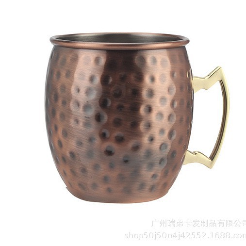 Venta caliente transfronteriza Copa de Moscú taza de mula 304 acero inoxidable chapado en cobre punto de martillo taza desnuda copa de vino copa de cóctel taza