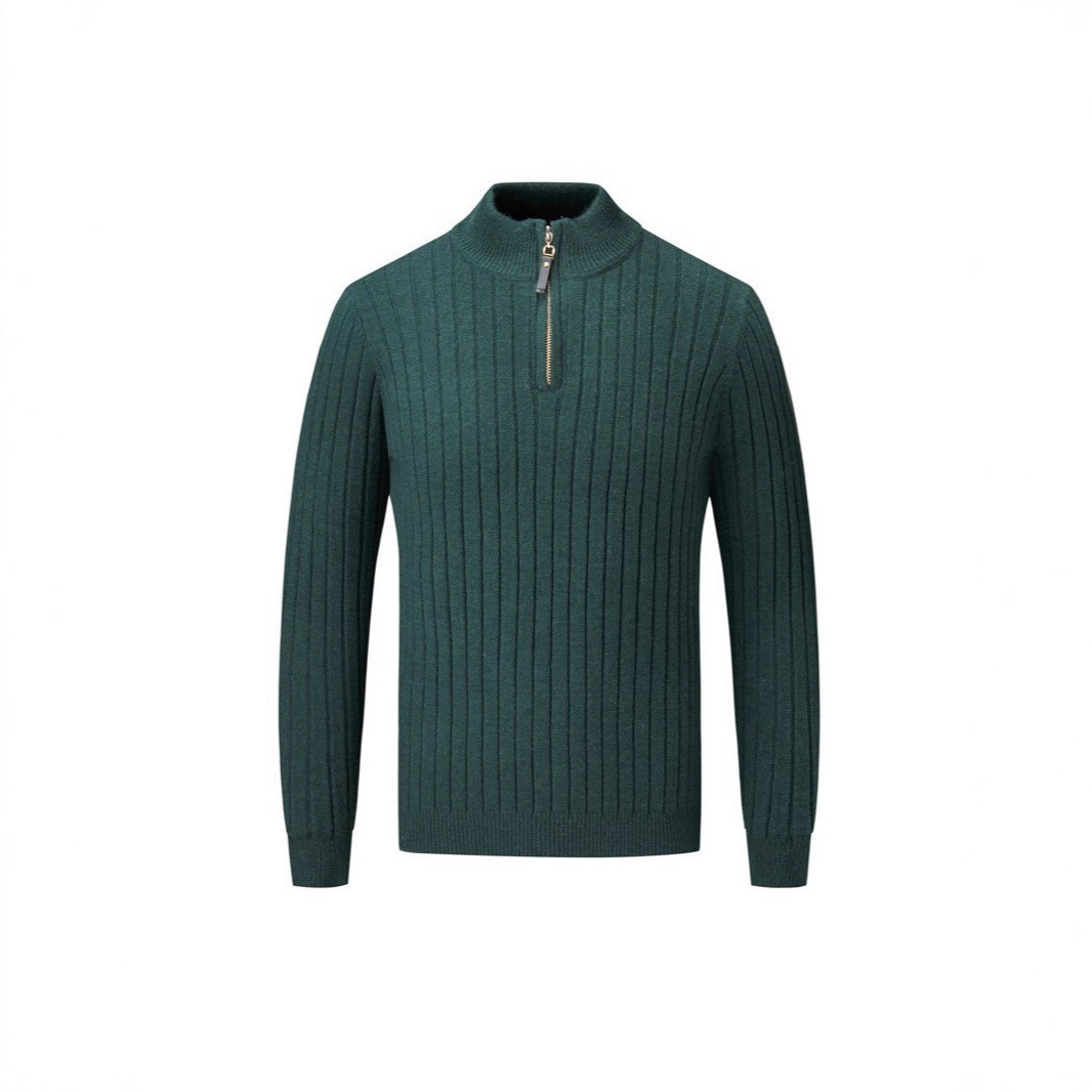 New Autumn And Winter Stand-up Collar Zippered Knit Sweater For Men, Jacquard Striped Business Casual Long-sleeve Base_voghion.com