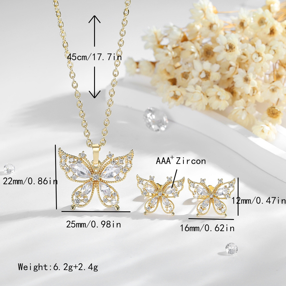 Mariposa transfronteriza conjunto de joyería bronce 14K oro zircon colgante o pendientes de diseño de moda pendientes collar