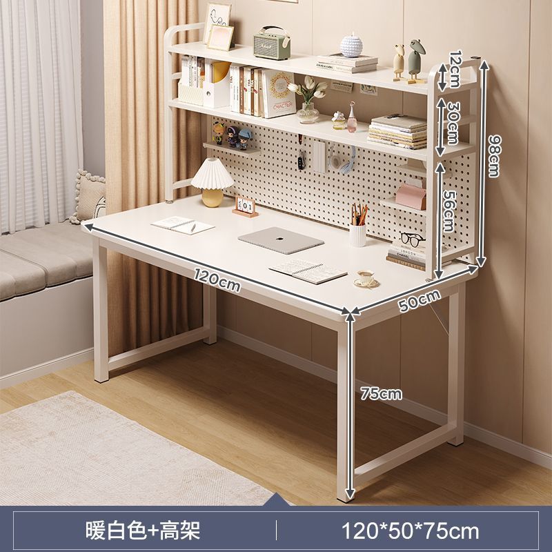 [핫셀 싱글 테이블 + 더블 선반] 120*50cm 웜화이트