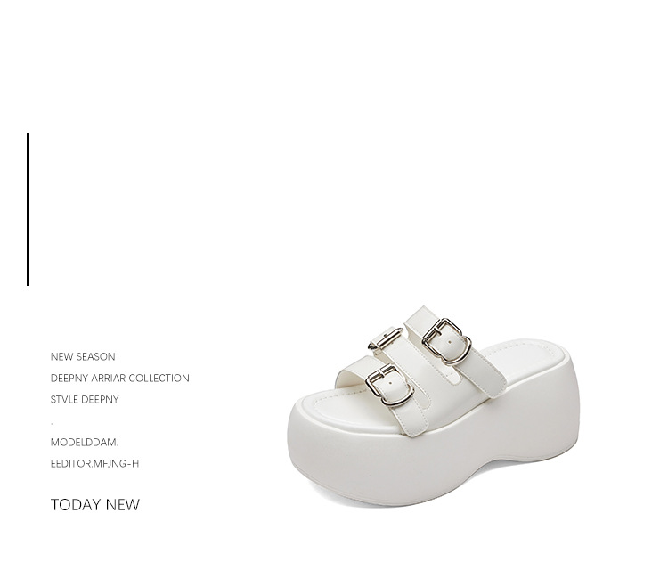 Dép sandal nữ quai chữ V đế dày 8cm, khóa thắt lưng, phong cách thời trang đi biển mùa hè — Màu đen, Màu trắng chi tiết 8