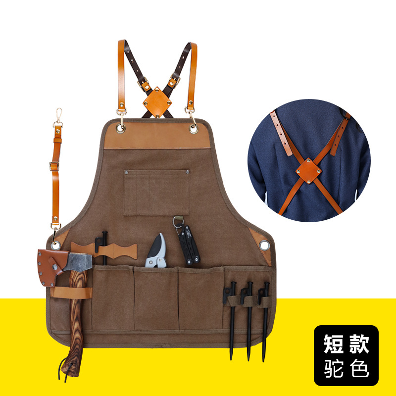 Delantal de lona engrosada transfronteriza PU delantal de cuero suave peluquería tienda de té de leche ropa de trabajo electricista herramientas de carpintería delantal