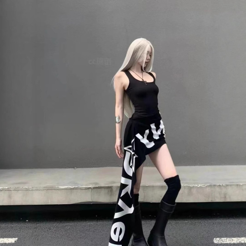 Subculture Y2K Millennial Hot Girl Casual Letter Print Bottoming Dress Women's Slimming Sexy Hip Skirt