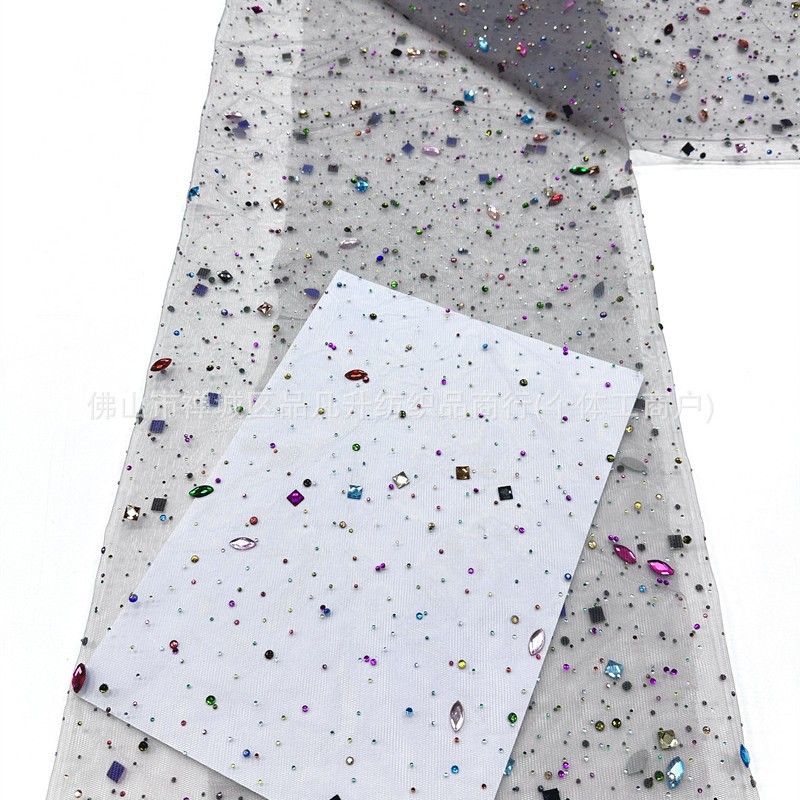Color mezcla de tela de malla de diamante pesado de forma especial diámetro dispersión escenario vestido vestido tela al por mayor spot image 4