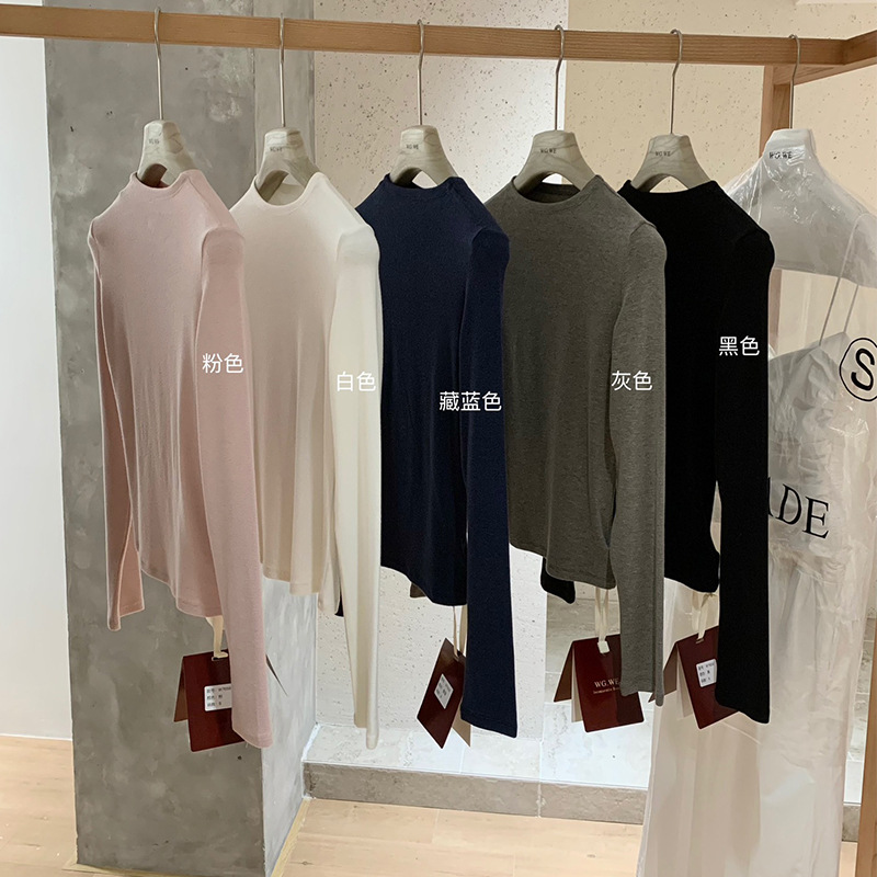 Wgwe7656 Korean Style Simple and Versatile Slim Fit Casual Long-Sleeved T-Shirt Top