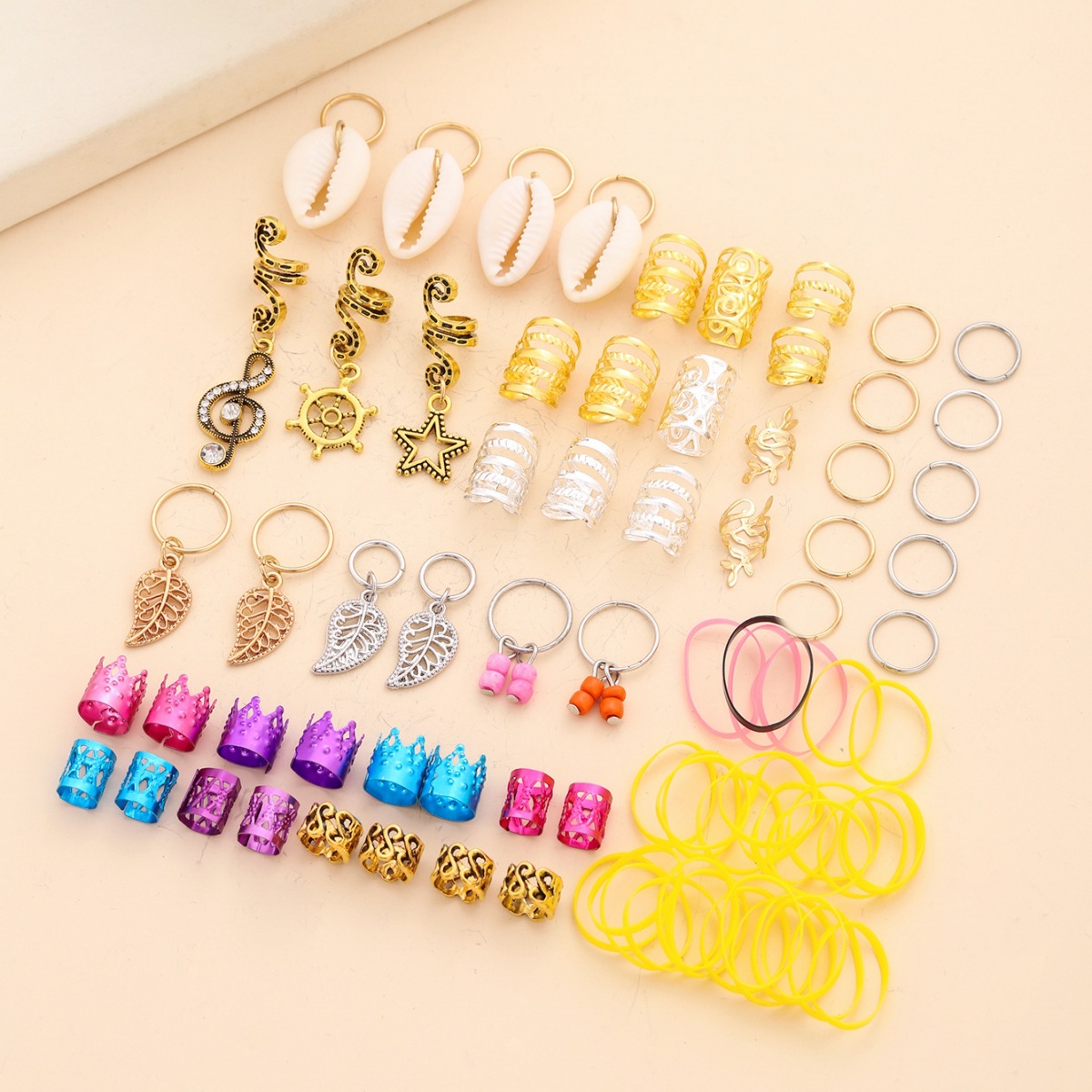 81 accesorios de cuentas trenzadas de metal para el cabello anillo de cabello anillo de cabello resorte conchas hojas de la corona conjunto de accesorios