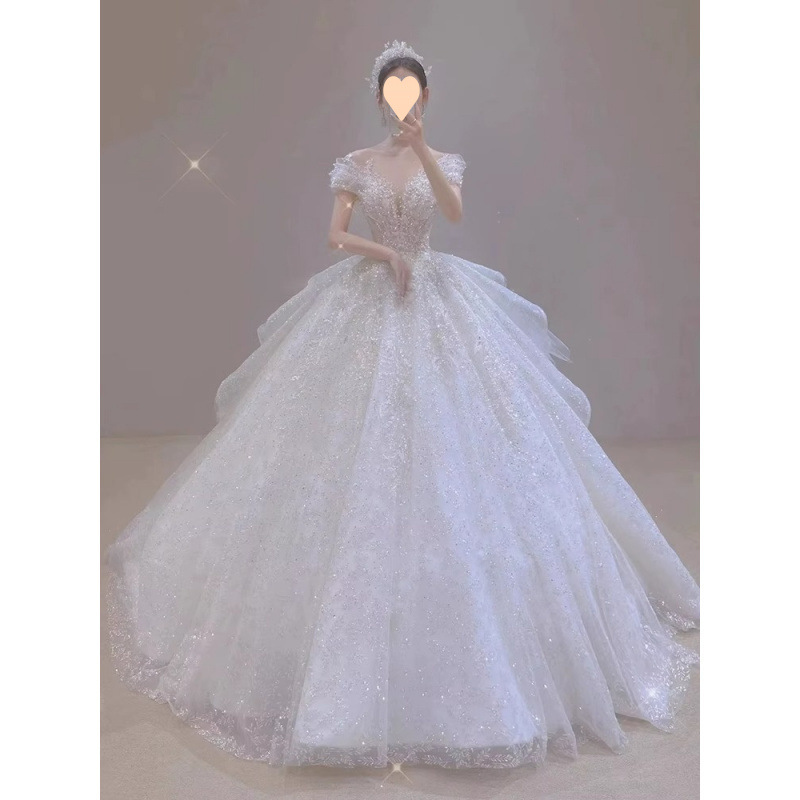 Abito da sposa da principessa in fuga con spalle scoperte, 2025, nuovo, di alta qualità, lavorazione artigianale pesante_voghion.com