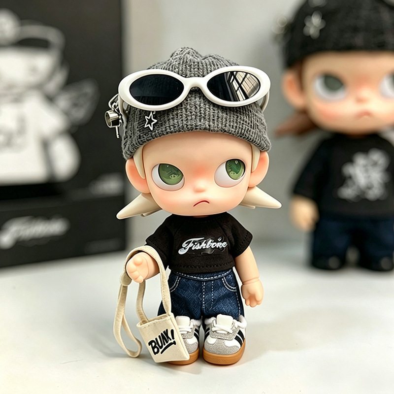 Zsiga Movable Doll's Dream Destination Bjd Doll Clothes Gazi Sister Gray and Black Hip-Hop Hat T-Shirt and Scimitar Pants Set