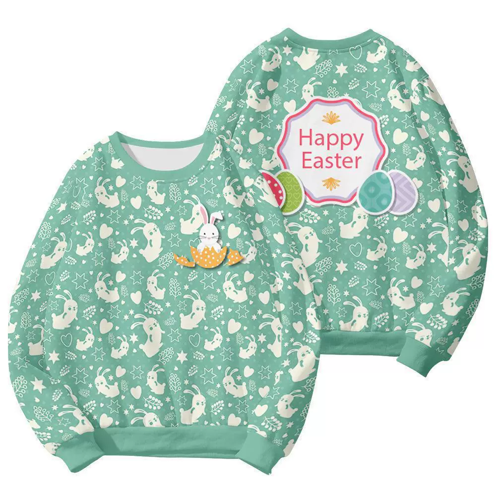 Трансграничный Amazon Supply свободный модный свитер Пасхальный кролик красочное яйцо 3D полноцветный свитер с круглым вырезом