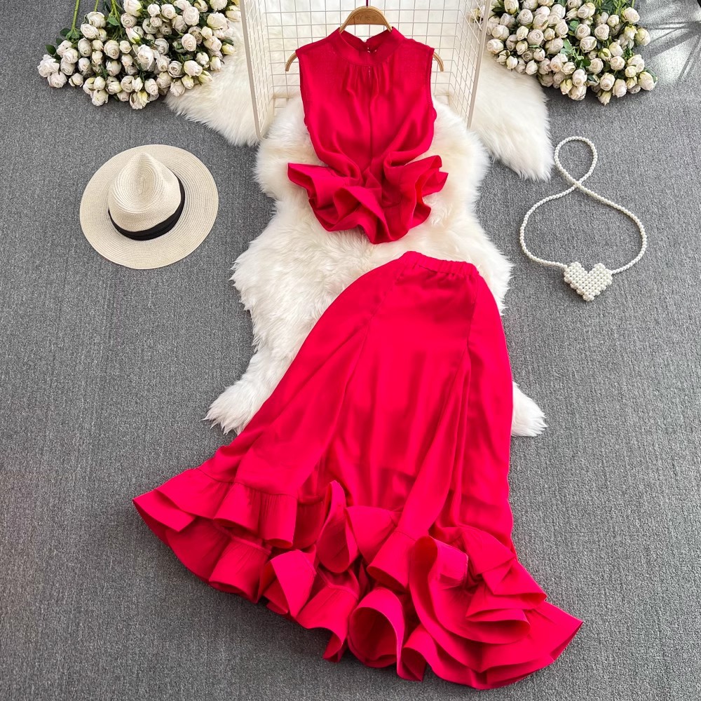 Elegant Sleeveless Blouse & Mermaid Skirt Set – High Waist Tailored Fit (5 Colors, One-Size)​_ecoleips.com