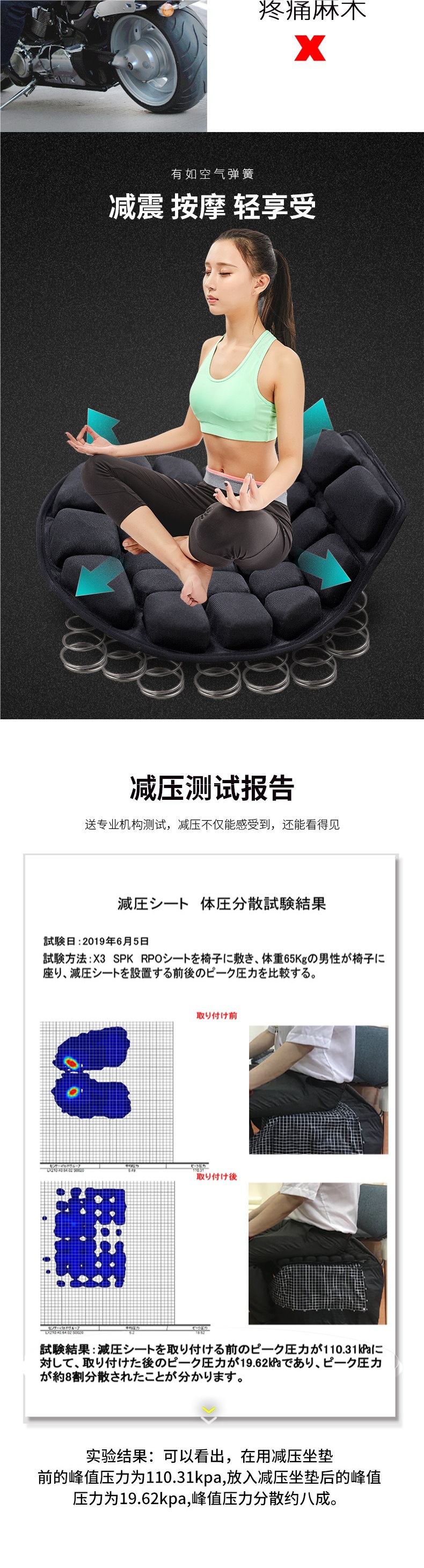 Motorcycle Seat Cushion Cover with Airbag, Inflatable, Pressure-Reducing, Heat-Insulating, Breathable, Summer Off-Road Long-Distance Riding, Additional Soft Seat Cushion for Electric Vehicles