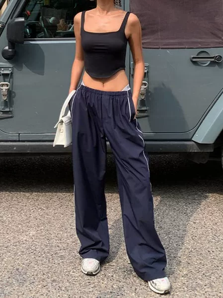 Amazon Europe and the United States foreign trade 2025 summer new personality on both sides of the drawstring leisure elastic waist multi-color long pants