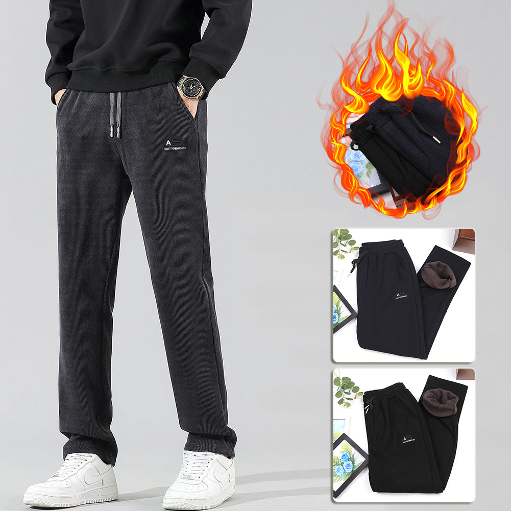 加绒裤子秋冬款男士休闲裤子男直筒宽松长裤男棉裤冬季男式加厚男